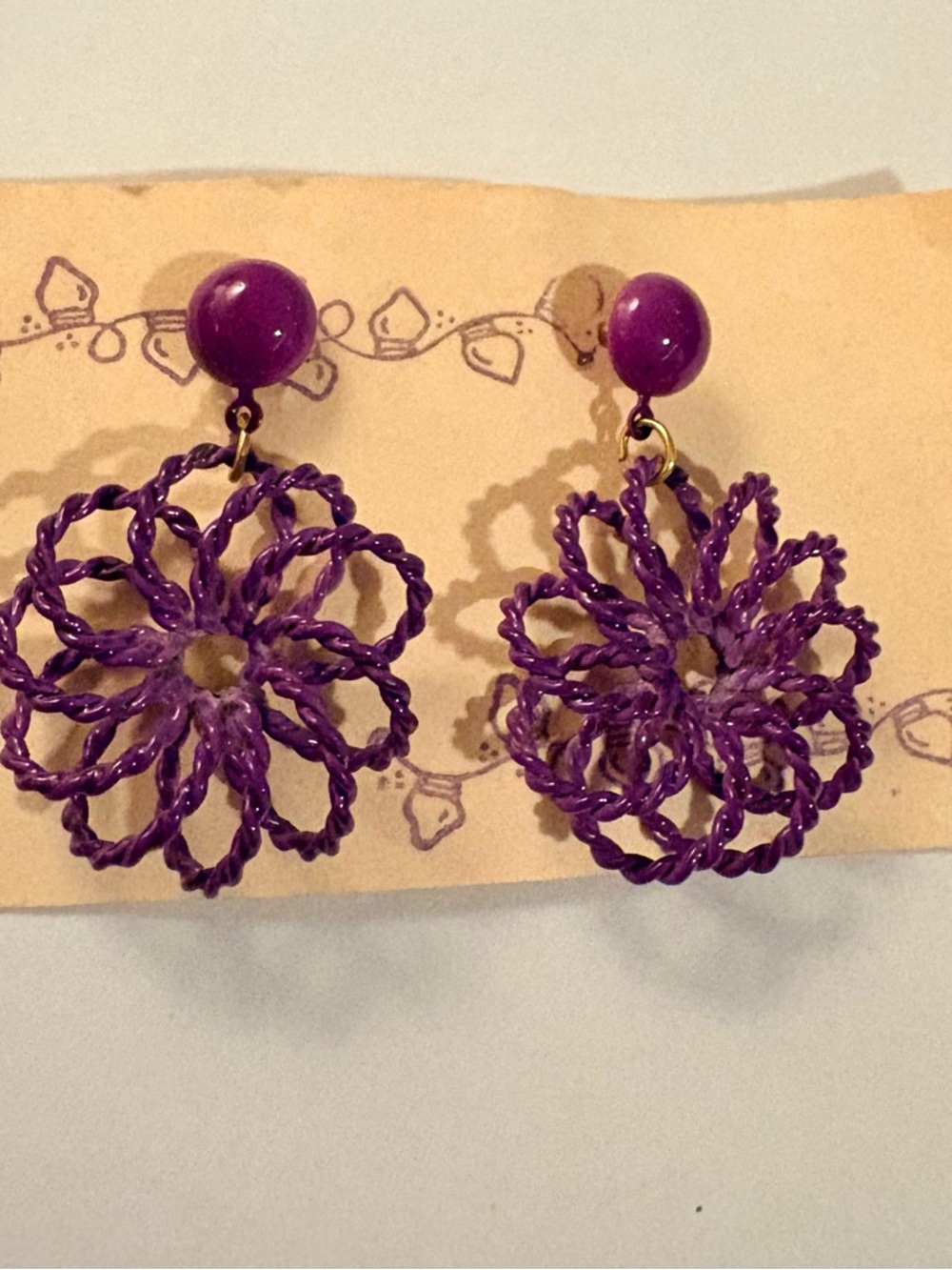 Handmade Purple Floral Drop Earrings - Unbranded